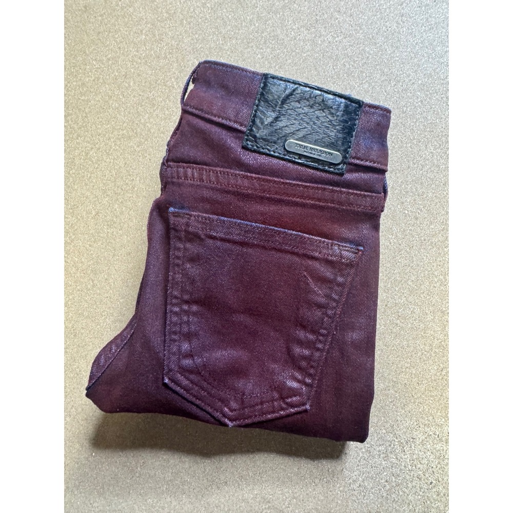 True Religion Casey Skinny Jeans Burgundy Metallic Coated Waxed Denim Size 24